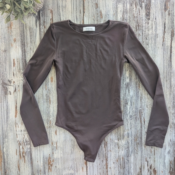 Aritzia Babaton Contour Crew Longsleeve Bodysuit Brown Women's XS - Picture 3 of 7